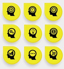 Brains icons on yellow buttons,vector