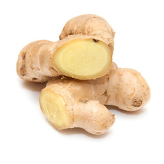 Root ginger isolated on a white studio background.