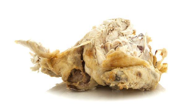 Half Eaten Rost Chicken On White Background