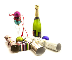 Party Time Celebrating new year with champagne, presents and cra