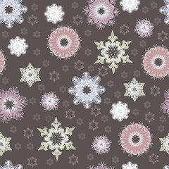 Seamless winter pattern with beautiful snowflakes