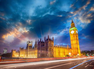 Fototapeta na wymiar Palace of Westminster at sunset, London. Houses of Parliament -
