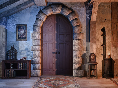 Drzwi w opuszczonej wiejskiej chatce