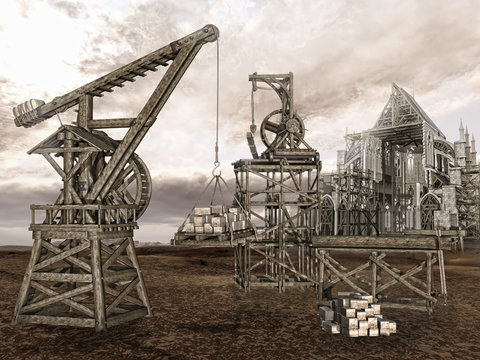 Fototapeta Średniowieczne żurawie i kamienne cegły