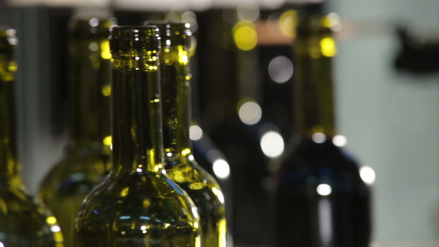Wine Bottles Moving Along the Conveyor Line