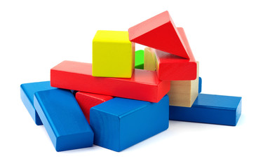 Obraz premium Wooden colorful bricks isolated on white background.
