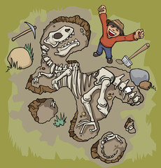 Man discovering a dinosaur fossil