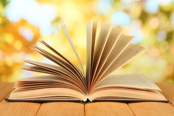 Opened book on bright background