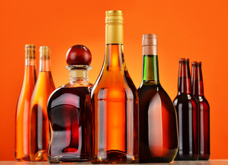 Bottles of assorted alcoholic beverages