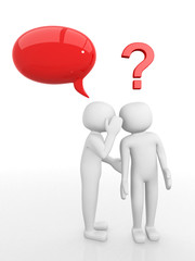 3d people - men, person whispered at ear and question marks