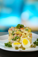 Russian traditional salad Olivier,