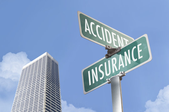 Insurance and Accident as Street Signs on Blue Sky 