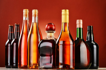 Bottles of assorted alcoholic beverages