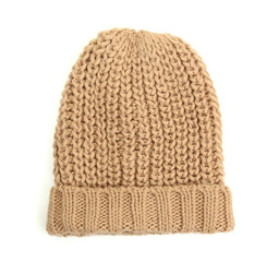 Warm knitted hat isolated on white