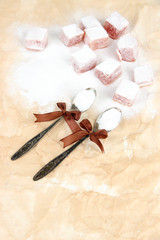 Tasty oriental sweets (Turkish delight) with powdered sugar,