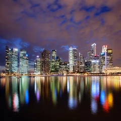 Papier Peint photo Lavable Ville sur leau Horizon de ville de Singapour la nuit