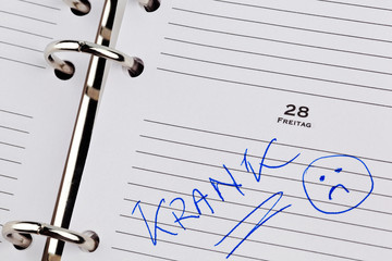 Eintrag im Kalender: Krank