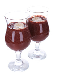 Cocktails with banana and chocolate isolated on white