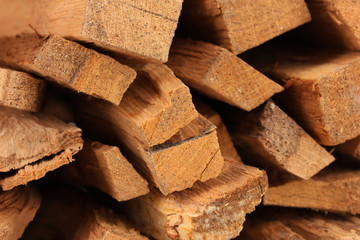 Stack of firewood close up