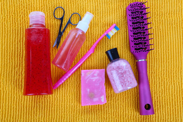 Hygienic equipments, on color background