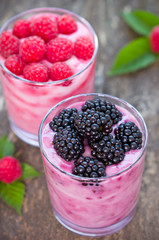 Fruit yogurt in the glass