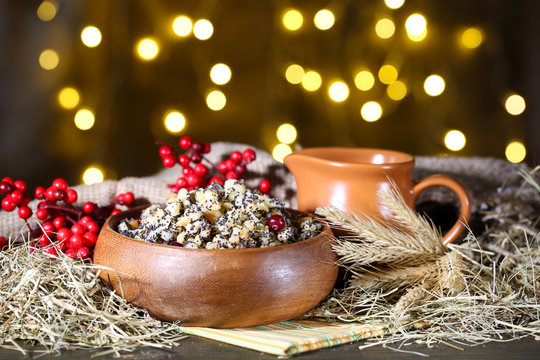 Bowl with kutia -  traditional Christmas sweet meal in Ukraine,