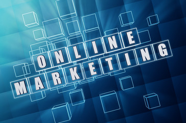 online marketing in blue glass blocks