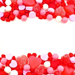 Valentines Day double edge border of red, pink and white candies