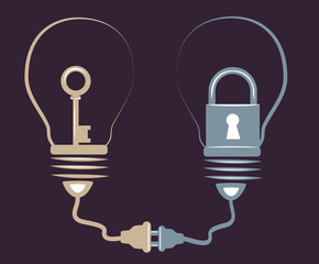 Lightbulbs whit key and padlock