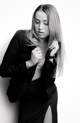 Sexy woman in suit, monochrome shot