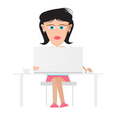 Secretary, Business Woman Sitting in Office Working on Computer