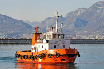 Orange tugboat
