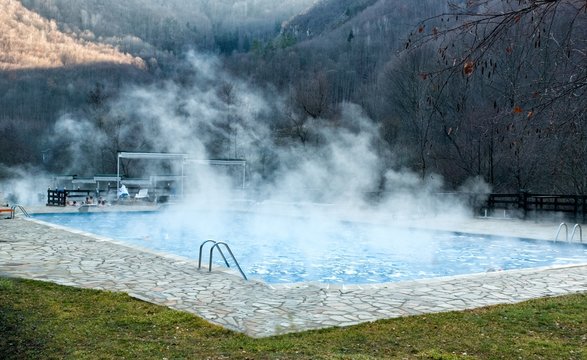 Thermal spring with swimming pool in mountain