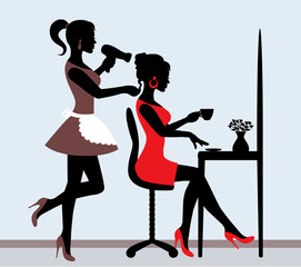 female silhouette in hairdressing salon.