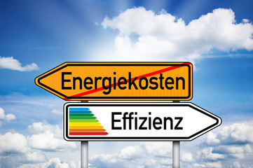 Wegweiser mit Energiekosen und Effizienz
