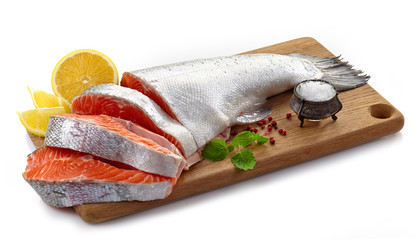 fresh raw salmon steak slices