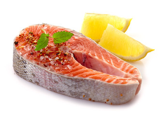 fresh raw salmon steak slices