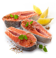 fresh raw salmon steak slices