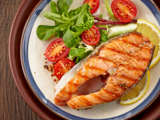 fresh grilled salmon steak slice