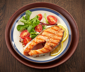 fresh grilled salmon steak slice