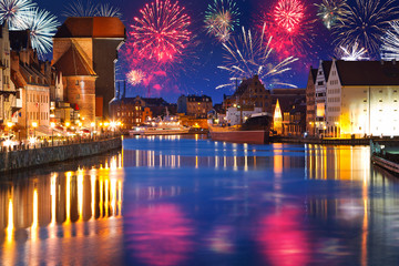 New Years firework display in Gdansk, Poland - obrazy, fototapety, plakaty