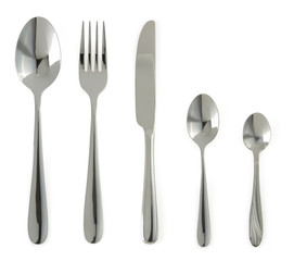 spoon, knife and fork  on white