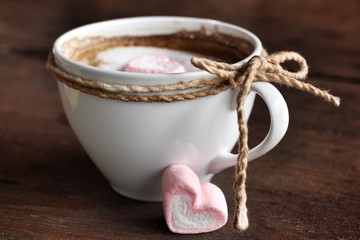 Hot chocolate with heart pink marshmallow