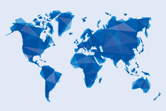 Blue Map Of The World In Origami Style