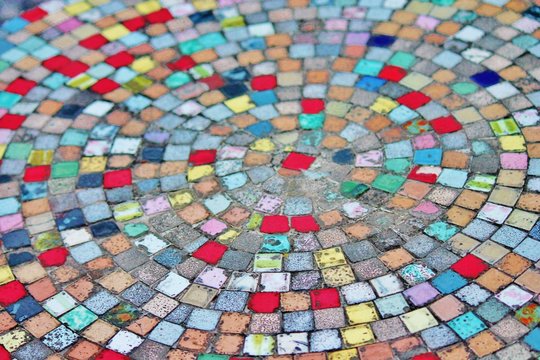 mosaic tiles background backdrop in circle pattern square tile style of greek italy or roman copy space stock photo photograph picture image