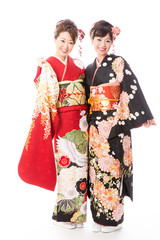 japanese kimono women on white background