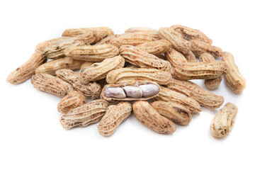 Boiled peanuts (groundnuts)on white background
