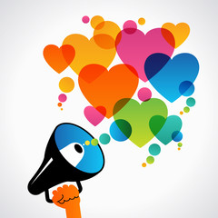 Naklejka premium Megaphone and hearts icons