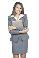 Asian business woman attractive gesture holding a pen and diary