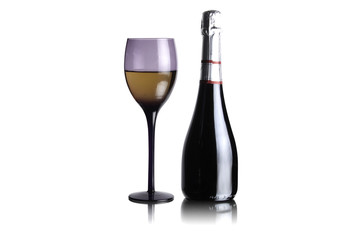 wine glass and bottle isolated on white